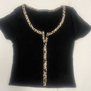 Brandy Melville Black Top with Leopard Trim